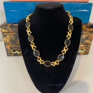 Vintage Gold Tone and Black Enamel Linked Station Necklace